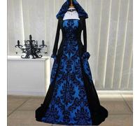 (blue, XXXXXL) (Joy choose)Women Vintage Retro Gothic Long Sleeve Hooded Dress Long Gown Dresses