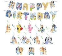 Blue-Y 14Pcs Dog Happy Birthday Banner Decoration Set - Kids Party Supplies with Bunting Garland and Hanging Swirls