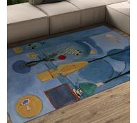 Blue Yellow Accents Machine Washable Rugs for Living Room Abstract Still Life Soft Faux Short Pile Area Rugs for Bedroom Dining Room Floral Carpet 100x150cm for Office Kitchen Non Slip Non Shedding