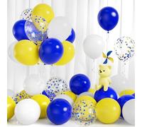 Blue Yellow Balloons, 30Pcs White Blue Yellow 12 Inch Dark Blue GoldConfetti Balloons with Ribbon for Boys Men Kid Baby Shower Birthday Wedding Anniversary Engagement Graduation Hen Party Decoration