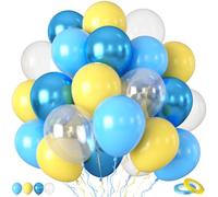Blue Yellow Balloons, 60Pcs 12 Inch Light Blue Yellow Latex Balloons | Metallic Blue Balloons for Graduation Birthday Baby Shower Party Ocean Theme Decorations