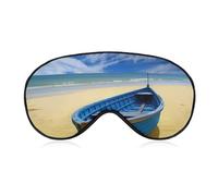 Blue Yellow Beach Boat Eye Mask, Side Sleeping Mask Light Blindfold Sleeping Mask Nose Pad and Elastic Band for Children Women and Men
