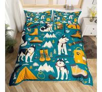 (Blue Yellow Black, King(No Comforter)) Homewish Cute Fox Animal Bedding Set For Kids Boys Girls,Woodland Wildlife Comforter Cover Double Pink Cherry Blossom Purple Butterfly Duvet Cover