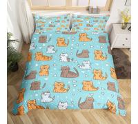 (Blue Yellow Brown, King(No Comforter)) Cartoon Rooster Kids Double Duvet Cover,Cute Chicken Hen Bedding Set,Plant Flowers Decor Comforter Cover for Kids Boys Girls Teens Bedroom Decor