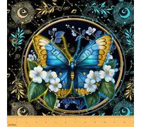 Blue Yellow Butterfly Fabric by The Yard Exotic Moon Dreamy Galaxy Boho Fabrics for Sewing Lovers Retro Flowers Gradient Moth Fabric for Room Decor and DIY Upholstery 1 Yard,36" L x 59" W