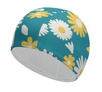 Blue Yellow Daisy Swim Cap High Elasticity Anti Slip Waterproof Comfortable Swim Hat Bathing Cap for Men Women