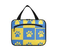 Blue Yellow Dog Paw Prints Hanging Bag for Men Traveling with Hook, Designer Chic Waterproof Toiletry Bag for Essentials for Women Camping estuches para maquillaje L