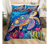 (Blue,yellow, Double(No Comforter)) Homewish Dolphin Duvet Cover 3D Dolghin Print Comforter Cover,Ocean Creature Sea Animlas Double Bedding Set,Purple Starry Sky Moon Bed Cover Seaside
