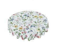 Blue Yellow Floral Tablecloth Round 60 Inch Spring Rustic Sage Green Leaf Flower Decorative Table Cloth with Wrinkle Resistant for Home Kitchen Dining Table Outdoor Party Picnic