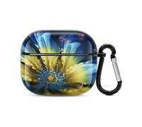 Blue Yellow Flower Bluetooth Earbuds Case Cover Full Body Shockproof Protection Hard Case Support Wireless Charging with Keychain Personalized Gift for AirPods 3