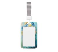 Blue Yellow Flowers in Jar with Ribbon Sliding Id Badge Holder Hard Plastic Work Card Case Name Tag Protector for Nurses Office