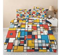 Blue Yellow Geometric Duvet Cover Sets, Modern Abstract Mondrian Single Bedding Sets, Soft Reversible Microfiber Quilt Cover & 1 Pillowcases, Zipper Closure, Bedroom Decor BhT32