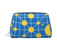 Blue Yellow Grid Print Chic Travel Makeup Bag, Cute Cosmetic Pouch for Women for Purse and On-the-Go Use