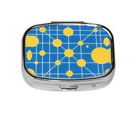 Blue Yellow Grid Print Pill Box, Compact Pill Organizer with Full-Print Design for Travel and Daily Use