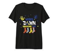 Blue Yellow Hand 21 World Down Syndrome Awareness Day Premium T-Shirt