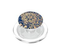 Blue Yellow Mandala Pattern Dark Henna Flower Design PopSockets PopGrip for MagSafe