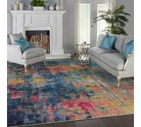 Blue/yellow Modern Easy To Clean Abstract Graphics Rug For Dining Room-66 X 229Cm (Runner)