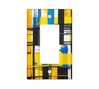 Blue Yellow Plaid Decorative Switch Cover Plate 1 Gang Single Rocker, Abstract Geometric Check Electrical Faceplate for Bedroom Bathroom Decor, Checkered Standard Size Switchplate
