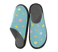 Blue Yellow Polka Dots Slippers for Men Women, Geometric Dots Womens House Slippers Indoor Slipper Socks House Shoes Bedroom Travel Shoe Use
