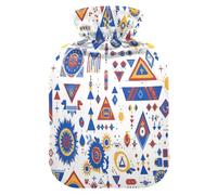 Blue Yellow Red Abstract Shapes Boho Style hot Water Bottles with Soft Cover, 1L Water Bag for Arthritis, Arthritis