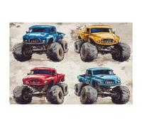 Blue Yellow Red Monster Trucks Placemats Heat Resistant Washable Oxford Cloth Table Mats Set of 4 Home Kitchen Decoration, Easy to Clean