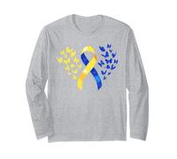 Blue Yellow Ribbon Butterfly Cute Down Syndrome Awareness Long Sleeve T-Shirt