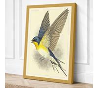 Blue Yellow Songbird in Canvas Wall Art Print 18x12 Inch