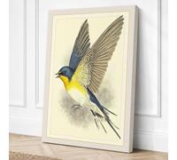 Blue Yellow Songbird in Canvas Wall Art Print 24x16 Inch