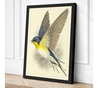 Blue Yellow Songbird in Canvas Wall Art Print 24x16 Inch