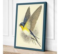 Blue Yellow Songbird in Canvas Wall Art Print 30x20 Inch