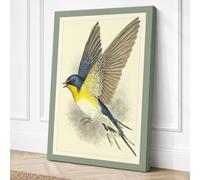 Blue Yellow Songbird in Canvas Wall Art Print 30x20 Inch