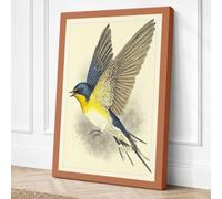 Blue Yellow Songbird in Canvas Wall Art Print 36x24 Inch