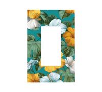 Blue Yellow White Hibiscus Flowers Tropical Light Switch Wall Plate Faceplate Cover Single Rocker 1 Gang Decorator Outlet Receptacle Covers for Home Kitchen Room Bathroom Decor