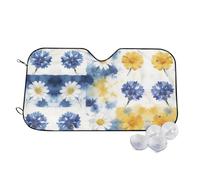 Blue & Yellow Wildflowers Print Foldable Car Windshield Sun Shade 140x76cm