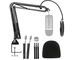 Blue Yeti X Microphone Stand with Pop Filter and Cable Sleeve - Adjustable Suspension Boom Arm Stand with Flocked Foam Windscreen for Blue Yeti X Microphone by YOUSHARES