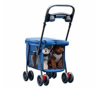 Blue,YXINHONGYUE Mini Dog Strollers, Large Space Foldable pet Stroller Equipped with Integrated Plate and Cup Holder Can accommodate Two Small Dogs or one Medium-Sized Dog at a time