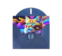 Blue YYHWHJDE Colorful Psychedelic Cat Picture Greeting Card 6x4 in with Double-Sided Pearl Effect and Environmentally Friendly Ink