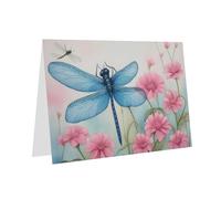 Blue YYHWHJDE Pink flower and blue dragonfly Picture Greeting Card 6x4 in with Double-Sided Pearl Effect and Environmentally Friendly Ink