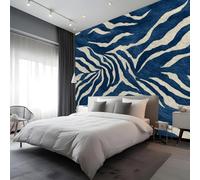 Blue Zebra Print Peel and Stick Wall Mural Modern Animal Print Canvas Removable Wallpaper,Self-Adhesive Premium Fabric Textured Wall Stickers Decor for Lounge Bedroom 250x175 cm