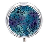 Blue Zebra Print Pill Box Cute Round Pill Case Portable Medicine Tablet Vitamin Holder Organizer for Purse Pocket