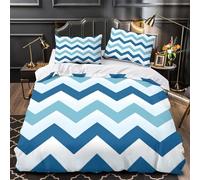 Blue zigzag pattern 3D Print Duvet Cover Set 3pcs Microfibre Lightweight Concealed Modern geometric design Duvet Insert Cover 2 Pillowcases Skin-Friendly Home Decor Kids & Girls Single (135x200cm)
