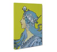 Blue Zodiac By Alphonse Mucha Canvas Print | Gallery Wrapped 30mm Frame Wall Art | 24x16 inches | Ready to Hang | Classic Picture | Living Room Bedroom Lounge Office
