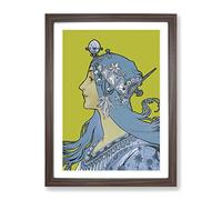 Blue Zodiac By Alphonse Mucha Classic Painting Framed Print | A2 Walnut Framed Wall Art | Ready to Hang | Classic Fantasy Picture | Living Room Bedroom Lounge Office