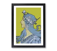 Blue Zodiac By Alphonse Mucha Classic Painting Framed Print | A3 Black Framed Wall Art | Ready to Hang | Classic Fantasy Picture | Living Room Bedroom Lounge Office