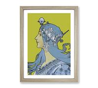 Blue Zodiac By Alphonse Mucha Classic Painting Framed Print | A3 Oak Framed Wall Art | Ready to Hang | Classic Fantasy Picture | Living Room Bedroom Lounge Office