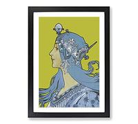 Blue Zodiac by Alphonse Mucha Framed Print | A2 Black Framed Wall Art | Ready to Hang | Modern Fantasy Picture | Living Room Bedroom Lounge Office