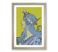 Blue Zodiac by Alphonse Mucha Framed Print | A2 Oak Framed Wall Art | Ready to Hang | Modern Fantasy Picture | Living Room Bedroom Lounge Office