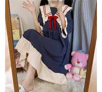 (Blue101, XXL) Pajamas Two-Piece Female Spring and Summer New Short-Sleeved Princess Navy Wind Sweet and Cute Students Cartoon Ladies Homewear