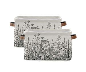Blueangle Black and White Flowers Rectangle Storage Bin, 15 x 11 x 9.5 in, Collapsible Organizer Storage Basket for Home Décor, 2PACK