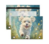 Blueangle Cute Running Puppy Pencil Pouch for 3 Ring Binder, 2 Pack Binder Pencil Pouch with Clear Window Pencil Bags with Zipper for Office
